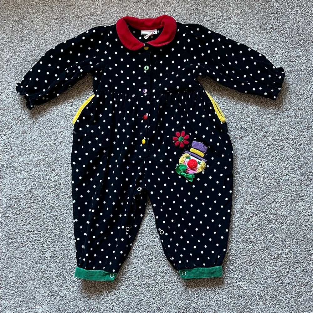 VTG Baby Togs 90s Corduroy Polka Dot Clown‎ Kids Color Jumper One Piece 18mo